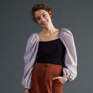 Anthropologie Maeve Open-Back Puff-Sleeved Blouse Size Medium Stripes
